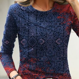 Ethnic Boho Crew Neck T-Shirt, T-Shirts, color:Blue|size:XXL, JustFashionNow