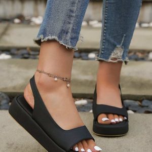 Women's Casual Slip On Slingback Sandals, Sandals, color:Black|size:42, JustFashionNow
