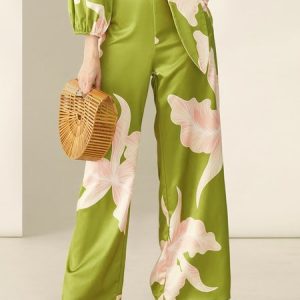 Floral Loose Vacation Fashion Pants, Pants, color:Green|size:XXL, Stylewe