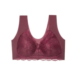 Breathable Comfort High Elasticity Lace Front Button Traceless Tank Top Sports Bra, Crop Bras, color:Wine Red|size:5XL, JustFashionNow