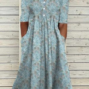 Plus Size Loose Floral Vacation Dress, Dresses, color:Blue|size:4X, JustFashionNow