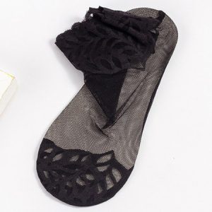 Elegant Breathable Leaf Mesh Ankle Socks, Socks, color:Black|size:One-size, JustFashionNow