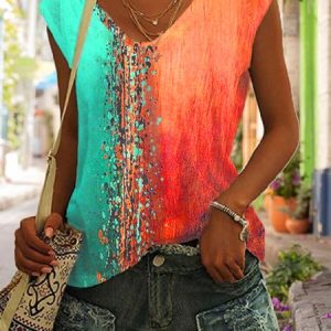 Color Block Casual Regular Fit Top, Shirts & Blouses, color:Green|size:XXL, JustFashionNow