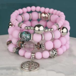 Tree of Life Beading Boho Bracelet Set, Bracelets, color:Pink|size:One-size, JustFashionNow