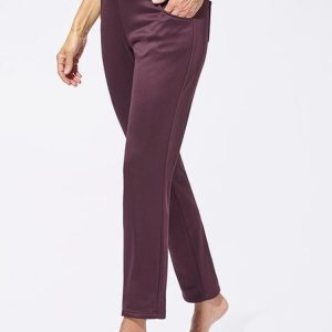 Women Fleece Warm Elastic Waist Casual Basic Black Pants, Pants, color:Deep Red|size:XXL, JustFashionNow