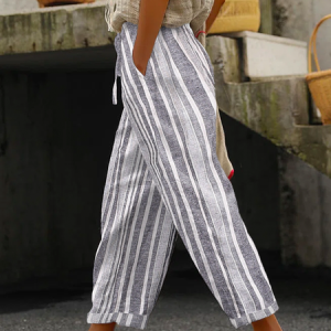 Plus size Casual Striped Pants, Pants, color:Gray|size:4X, JustFashionNow