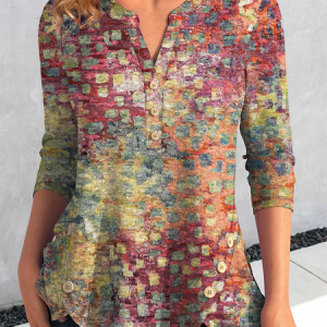 Casual V Neck Buckle Ethnic  Shirt, Shirts & Blouses, color:Red|size:XXL, JustFashionNow