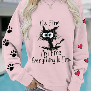 Casual Crew Neck Text Letters Sweatshirt, Hoodies & Sweatshirts, color:Pink|size:4XL, Noracora