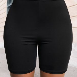 Plain Casual Tight Leggings, Leggings, color:Black|size:XXL, JustFashionNow