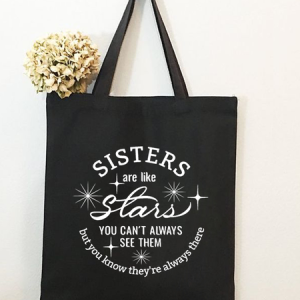 Sisters Are Like Stars Family Text Letters Casual Shopping Tote Bag, color:Black|size:One-size, Lilicloth.com