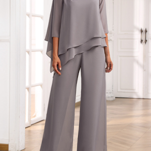 Crew Neck Elegant Two-Piece Set, Suit Set, color:Gray|size:XXL, JustFashionNow
