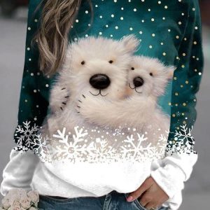 Casual Crew Neck Christmas Snowman Sweatshirt, Hoodies & Sweatshirts, color:Green|size:5XL, Noracora