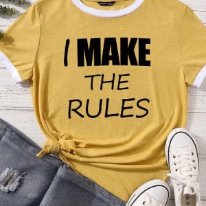 Lilicloth X Funnpaw Women's I Make The Rules Matching T-Shirt, color:Yellow|size:XXL, Lilicloth.com