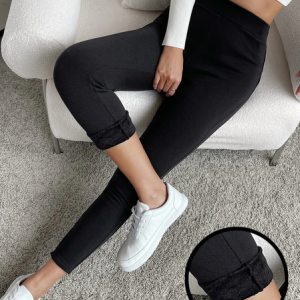Casual Plain Fleece Natural Ankle Pants Legging, Leggings, color:Black|size:3XL, Noracora