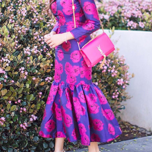 Elegant Floral Regular Stand Collar Fit Long sleeve Maxi Dress, Midi Dresses, color:Rose Red|size:XXL, Stylewe
