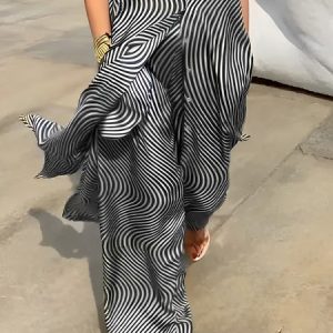 Regular Size Casual Loose Striped Pants, Pants, color:Black-white|size:XXL, Stylewe