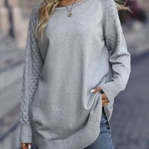 Casual Plain Lace Sleeves Loose Hoodie, Sweatshirts & Hoodies, color:Gray|size:XXL, JustFashionNow