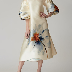 Plus Size Elegant Floral Loose Crew Neck Midi Dress With No Belt, Midi Dresses, color:As Picture|size:4X, Stylewe