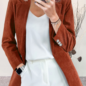 Lapel Collar Long Sleeve Plain Regular Loose Blazer For Women, Blazers, color:Caramel|size:3XL, Noracora