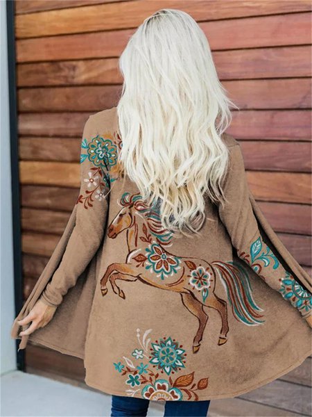Horse Lover Turquoise Floral Cardigan, Cardigans, color:Khaki|size:XXL, JustFashionNow
