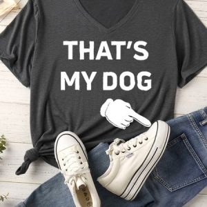 Lilicloth X Funnpaw Women's That's My Dog Matching V Neck T-Shirt, color:Gray|size:XXL, Lilicloth.com