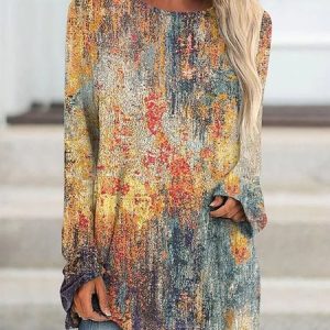 Crew Neck Ombre Casual Loose Shirt, Shirts & Blouses, color:Orange|size:XXL, JustFashionNow