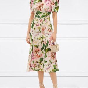 Vacation  Floral  Print Short Sleeve Dress, Midi Dresses, color:As Picture|size:XS, Stylewe