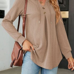 Casual Hoodie Plain Hoodie Drawstring, Hoodies & Sweatshirts, color:Khaki|size:XXL, Noracora