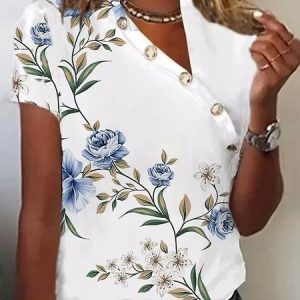 Casual Floral Asymmetrical Loose T-Shirt, T-Shirts, color:White|size:XXL, JustFashionNow