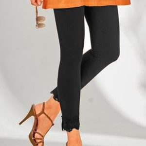 Plain Cotton-Blend Casual Tight Leggings, Leggings, color:Black|size:3XL, JustFashionNow