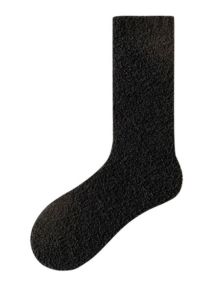 1pair Women Warmth Furry Lined Mid-calf Socks, Socks, color:Black|size:One-size, JustFashionNow