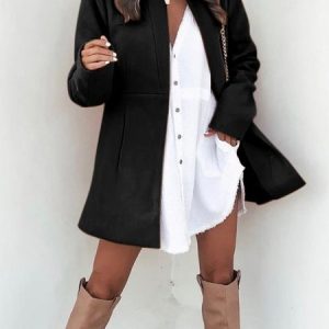 Long Sleeve Plain Regular Loose Coat For Women, Coats, color:Black|size:3XL, Noracora