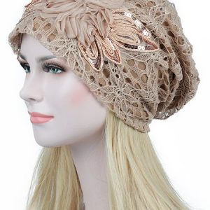 Floral Mesh Lace Elegant Warm Hat, Women Hats, color:Beige|size:One-size, JustFashionNow