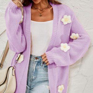 Women Floral Long Sleeve Comfy Casual Cardigan, Cardigans, color:Purple|size:XL, Noracora
