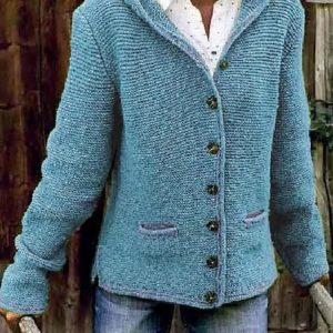 Winter Casual Regular Fit Solid Buttoned Hooded Cardigan, Sweaters, color:Blue|size:US 14, JustFashionNow