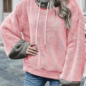 Loose Color Block Cotton-Blend Sweatshirt, Sweatshirts & Hoodies, color:Pink|size:XXL, JustFashionNow