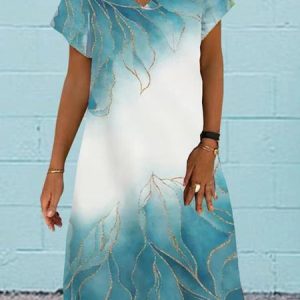 Casual Regular Fit V Neck Dress, Dresses, color:White|size:3XL, JustFashionNow