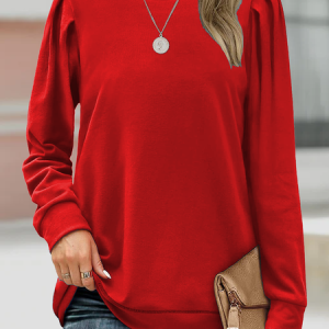 Casual Crew Neck Plain Sweatshirt, Hoodies & Sweatshirts, color:Red|size:XXL, Noracora