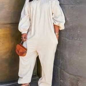 Plus Size Daily Long sleeve Casual Loose Jumpsuit, Plus Jumpsuits, color:White|size:4X, Stylewe