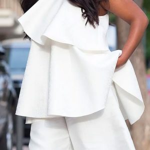Loose Urban Plain One Shoulder Shirt, Blouses and Shirts, color:White|size:XXL, Stylewe
