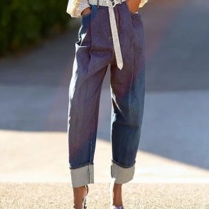 Denim Casual Color Block Jeans, Jeans, color:Blue|size:XXL, Stylewe
