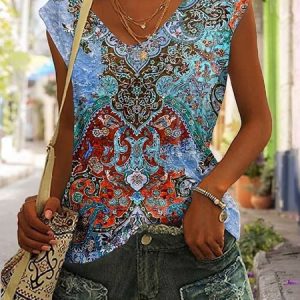 Vintage Loose V Neck Tank Top, Tanks & Camis, color:Red|size:XXL, JustFashionNow