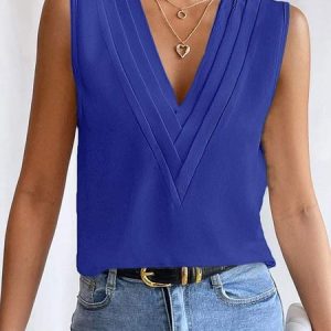 V Neck Casual Loose Plain Shirt, Tank Tops & Camis, Roselinlin - Online Catalog