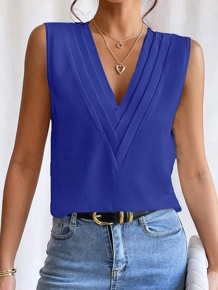 V Neck Casual Loose Plain Shirt, Tank Tops & Camis, Roselinlin - Online Catalog
