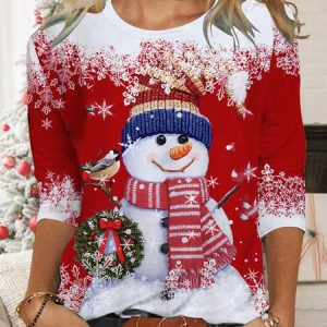 Loose Christmas Knitted T-Shirt, T-Shirts, color:Red|size:XXL, JustFashionNow