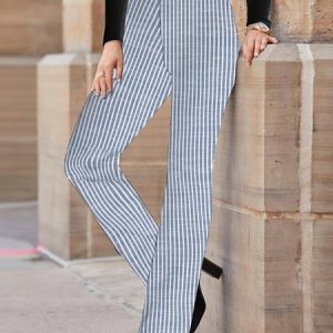 Regular Fit Casual Striped Pants, Pants, color:Blue|size:XXL, JustFashionNow