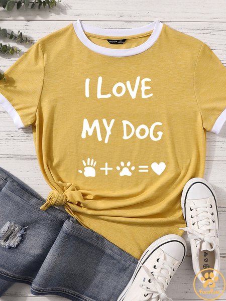 Lilicloth X Funnpaw Women's I Love My Dog Matching T-Shirt, color:Yellow|size:XXL, Lilicloth.com