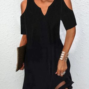Sexy Solid Short Sleeve Knit Dress, Dresses, color:Black|size:XXL, JustFashionNow