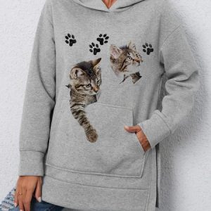 Cat Loose Hoodie Casual Sweatshirt, Sweatshirts & Hoodies, color:Gray|size:XXL, JustFashionNow