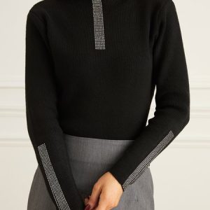 Long sleeve Plain Elegant Tight Sweater, Sweaters, color:Black|size:XXL, Stylewe